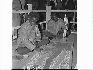 Aboriginal men painting and carving, Royal Easter Show ...
