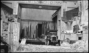 Criterion Theatre being demolished, corner Park and Pit...