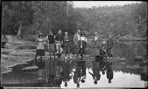 Cast and crew of The Man from Snowy River on a river ne...
