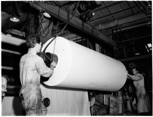 Lifting a roll of paper at Australian Paper Mills