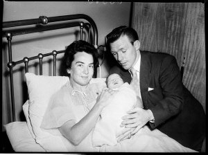 Jimmy Carruthers with his wife and newborn baby in hosp...