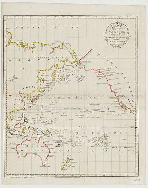 A chart of the discoveries made by the late Capt. Cook, & other European navigators in the great Pacific Ocean between Asia and America [cartographic material] / by T. Kitchin, Snr.