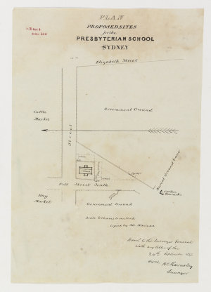 Plan of proposed sites for the Presbyterian school, Syd...