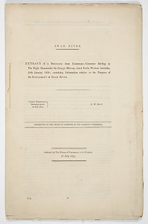 Swan River : extract of a despatch from Lieutenant-Gove...