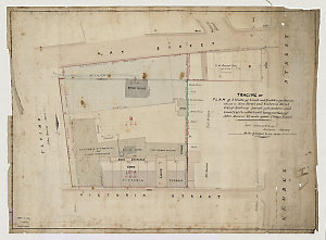Tracing of plan of 3 blocks of land and buildings there...
