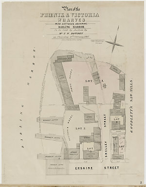 Plan of the Phoenix & Victoria Wharves with cottages ad...