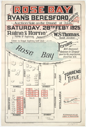 Rose Bay Ryan's Beresford Estate [cartographic material...