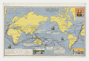 The World, showing routes of voyagers [cartographic mat...