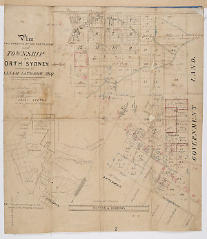 Plan of allotments on the North shore and township of North Sydney belonging to William Lithgow Esq. [cartographic material] / Hutton & Burrows [surveyors]