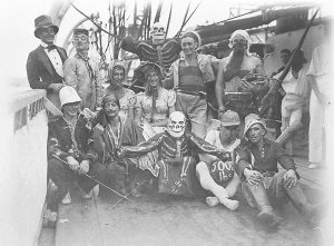 Group of 'Neptunes Clowns' on deck of the flagship