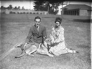 Mr and Mrs Bevan with their Alsatian dog
