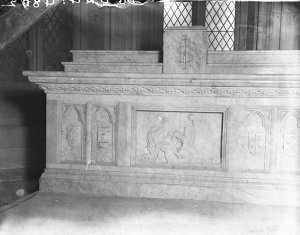 Close-up of carved altar