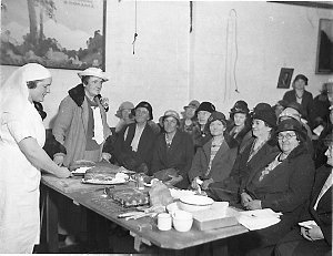 Housewives attend bread-baking demonstration; Miss D. B...