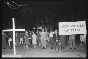 Item 121: Tribune negatives including an Irish community rally at Waverley Cemetery, Italian M.P. Senator Giuliano Pajetta, Dick Scott, and a "Silent witness for peace" vigil at Hyde Park and at Wynyard Park, April 1966