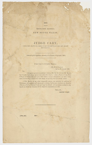 Judge Cary : letter from, relative to a certain charge ...