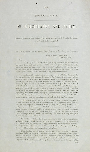 Dr. Leichhardt and party: copy of a letter from Hovende...