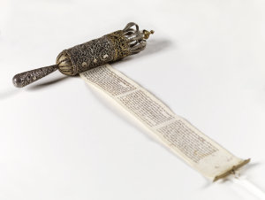Book of Esther: scroll in small silver and brass filigr...