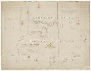Kaart van de reizen van Abel Jansz. Tasman gedaan in 16...