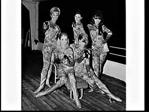 Party on board the liner Achille Lauro (?), with models...