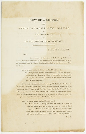 Copy of a letter from their Honors the Judges of the Su...