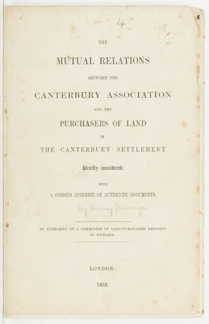 The mutual relations between the Canterbury Association...
