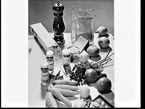 APA studio photograph of vegetables, kitchen utensils a...