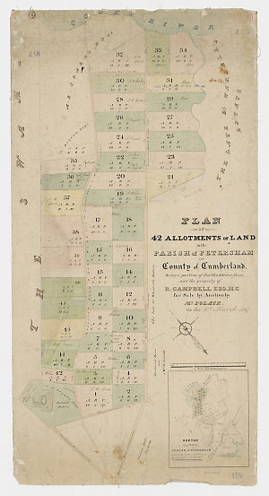 Plan of 42 allotments of land in the parish of Petersha...
