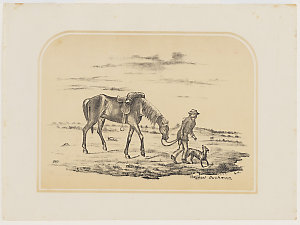 The Lost Bushman. [A view of a man and his horse and do...