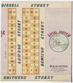 [Portion of subdivision plan showing allotments on Laws...