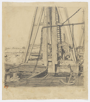 Dredging : a view of barges, etc., 19-- / Sydney Ure Sm...