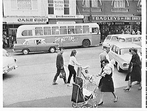 Pedestrians and buses, Campsie shopping centre
