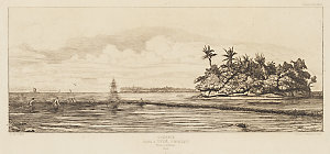 Oceanie, Ilots a Uvea, (Wallis), Peche aux Palmes, [a view, including the ship Rhin] / by Charles Meryon