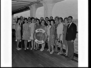 Travel agents leave on a cruise on the P. & O. liner Or...