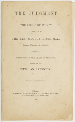 The judgement of the Bishop of Sydney in the case of th...