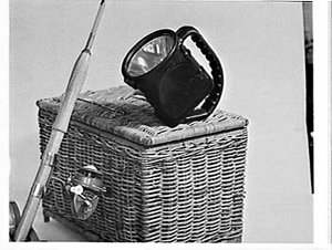 Fishing rod, basket and torch, Christmas present sugges...