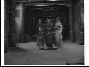 Japanese models in kimonos in the colonnade, Mark Foys