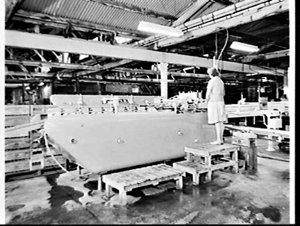 Interiors of factory and six-packs of Shelley's soft dr...