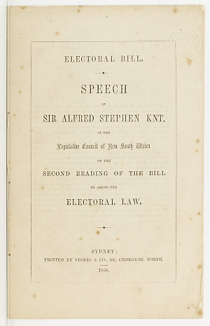 Speech of Sir Alfred Stephen in the Legislative Council...