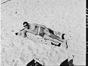 Model in Casben board shorts, Bondi Beach