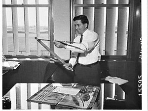 Spear and woomera presented to Chartridge, Feb. 1964, b...