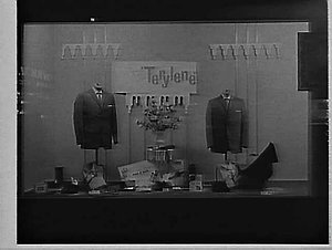 ICI terylene and cotton men's suit display in Mark Foy'...