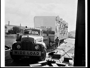 Bottle-washing plant arriving on a low loader, Anderson...