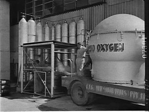 Oxygen tanker at the oxygen-making plant, CIG factory