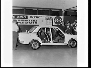 Launch of the Datsun 1600 car for $2,050 at Capitol Mot...