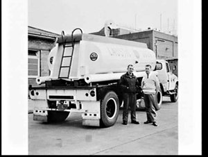 ICI ANZ caustic soda tanker trucks and staff at the Bot...
