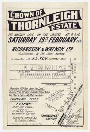 [Thornleigh subdivision plans] [cartographic material]