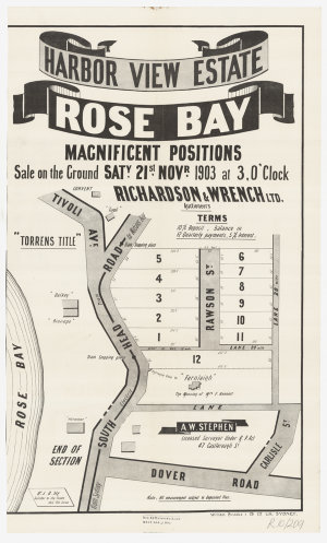 [Rose Bay subdivision plans] [cartographic material]