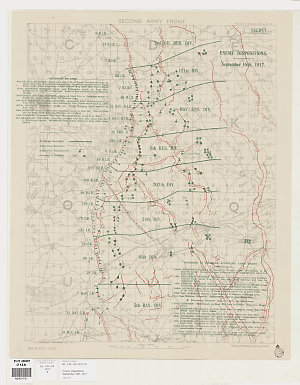 Enemy dispositions September 16th, 1917  [World War I map showing Division placements and movements in Belgium] [cartographic material].