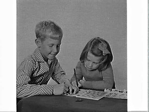APA studio photograph of children using Letraset