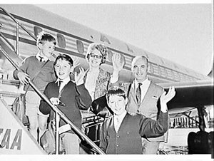Belgiorno family leave for Rome on Alitalia DC-8 flight...